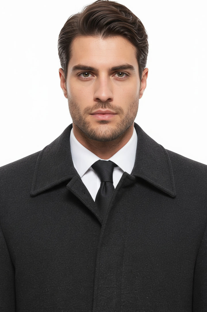 Füme Gizli Düğme Sivri Yaka Kaban - Wessi