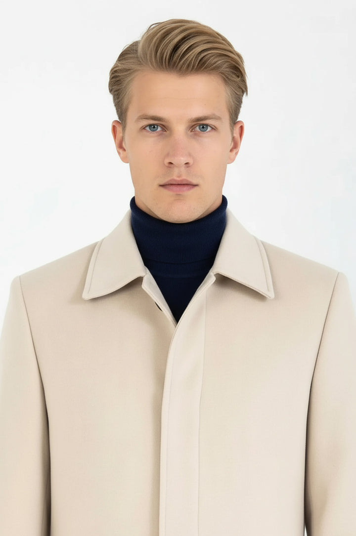 Bej Ekose Desenli Gizli Düğme Kaban - Wessi