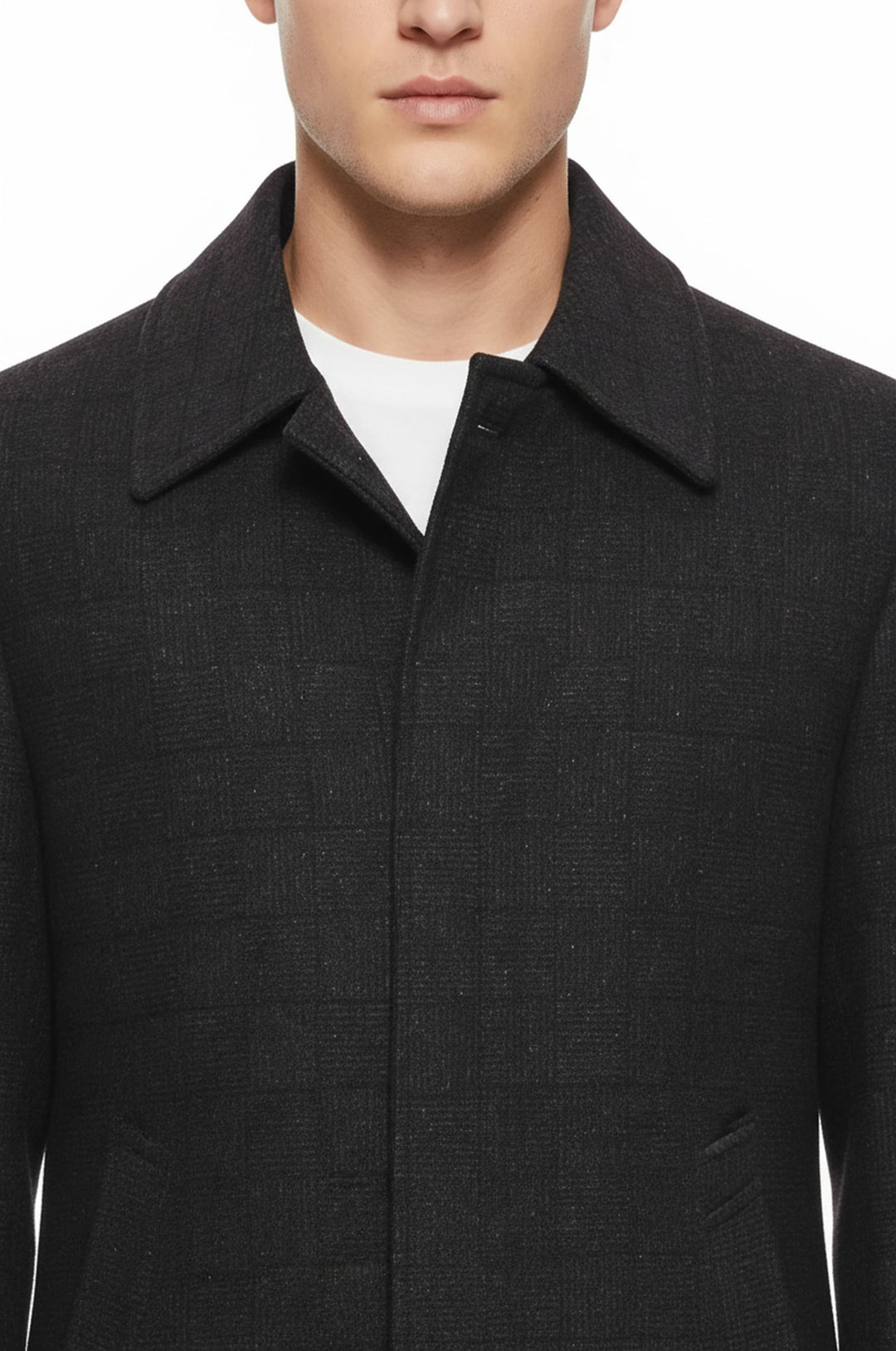 Bordo Ekose Desenli Gizli Düğme Sivri Yaka Kaban - Wessi