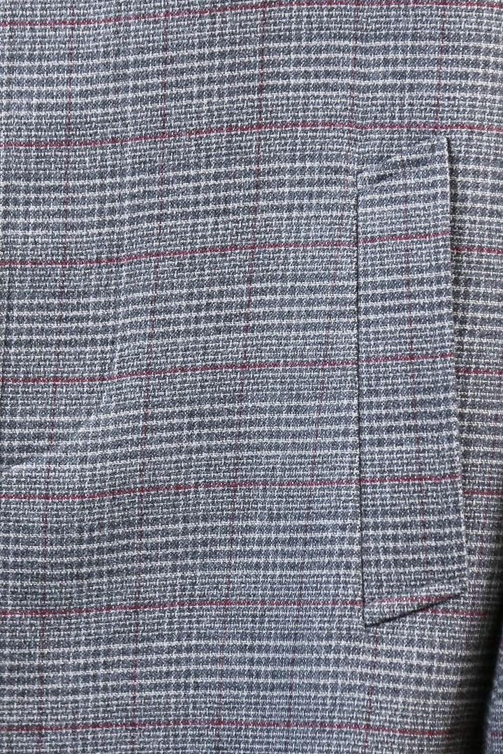 Gri Ekose Desenli Gizli Düğme Sivri Yaka Kaban - Wessi