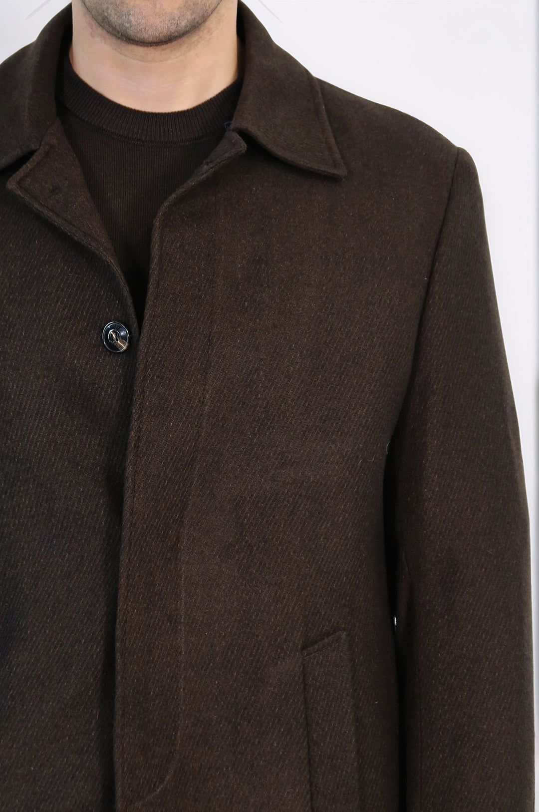 Kahverengi Gizli Düğme Sivri Yaka Kaban - Wessi