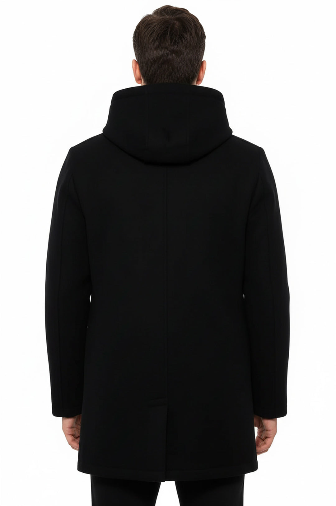 Kapşonlu Kaşe Gizli Fermuarlı Siyah Erkek Kaban - Wessi