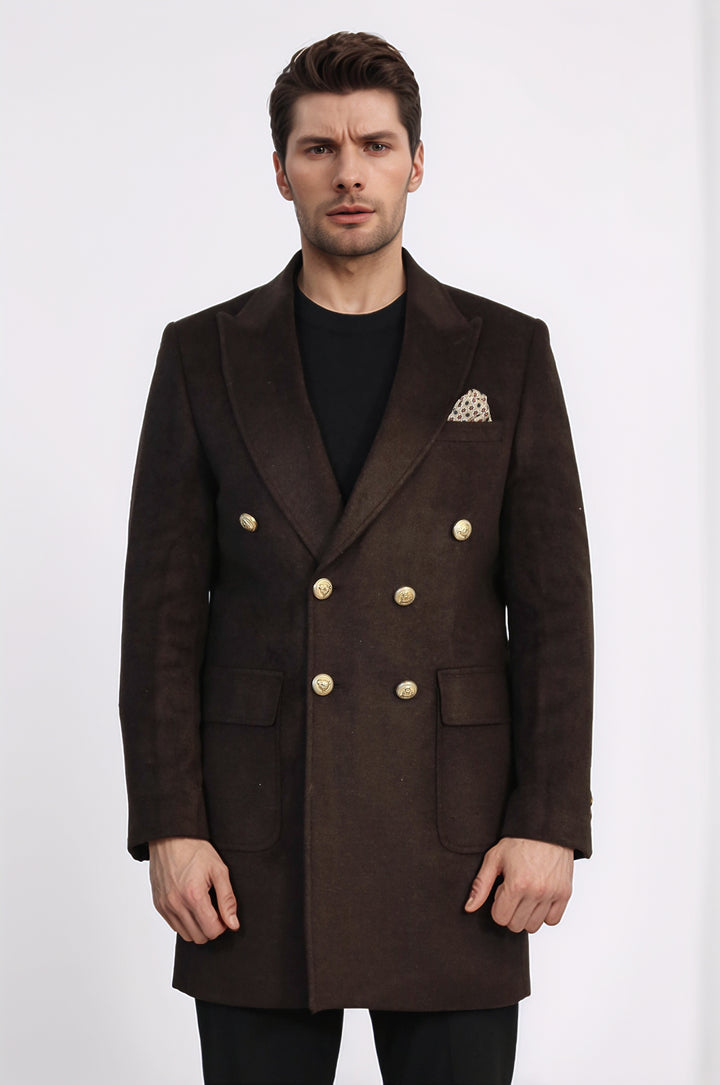 Kahverengi Kruvaze Kaban, Siyah Triko, Siyah Pantolon Kombini - Wessi - Kış Sezonu Şıklığı
