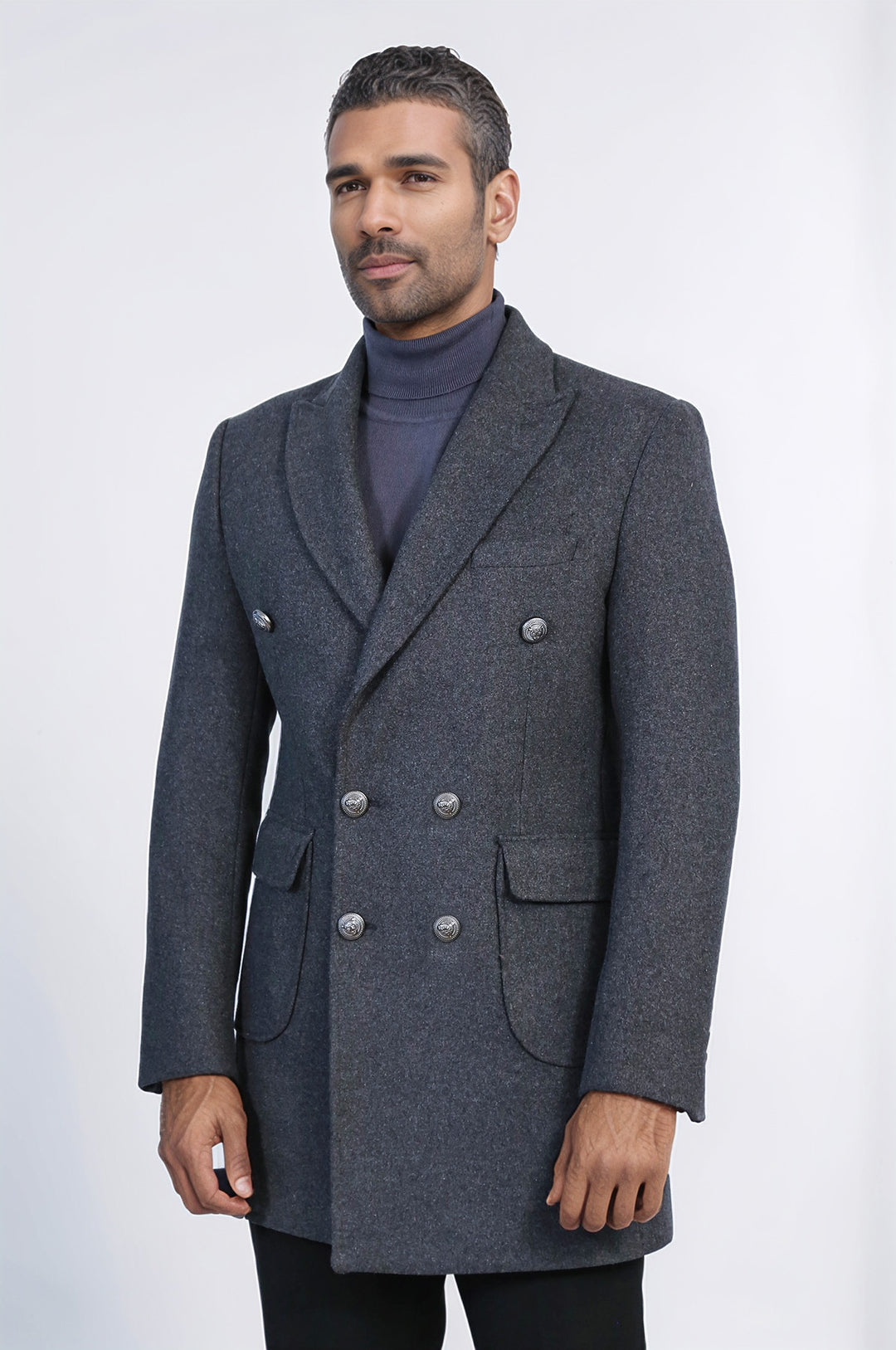 Füme Metal Düğmeli Kruvaze Kaban - Wessi