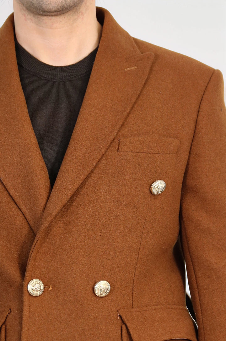 Taba Metal Düğmeli Kruvaze Kaban  - Wessi