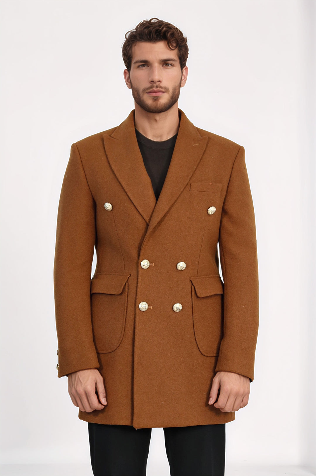 Taba Metal Düğmeli Kruvaze Kaban  - Wessi