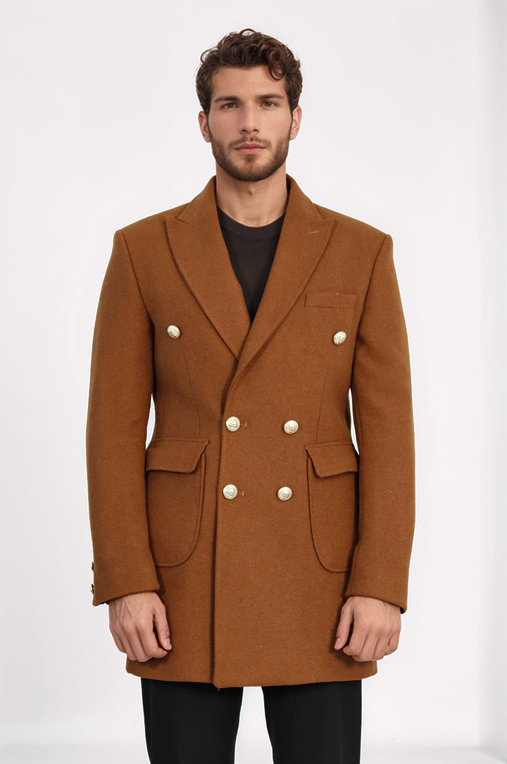 Taba Metal Düğmeli Kruvaze Kaban  - Wessi