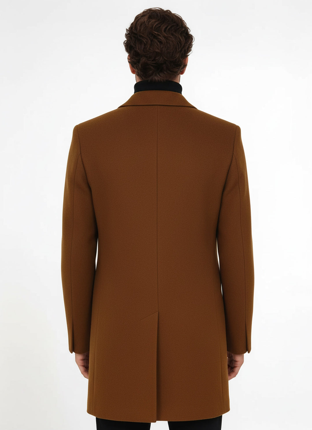 Kahverengi Geniş Yaka Yün Erkek Kaban - Wessi