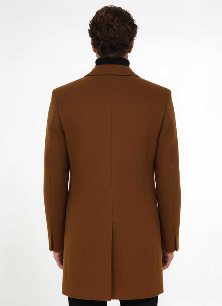 Kahverengi Geniş Yaka Yün Erkek Kaban - Wessi