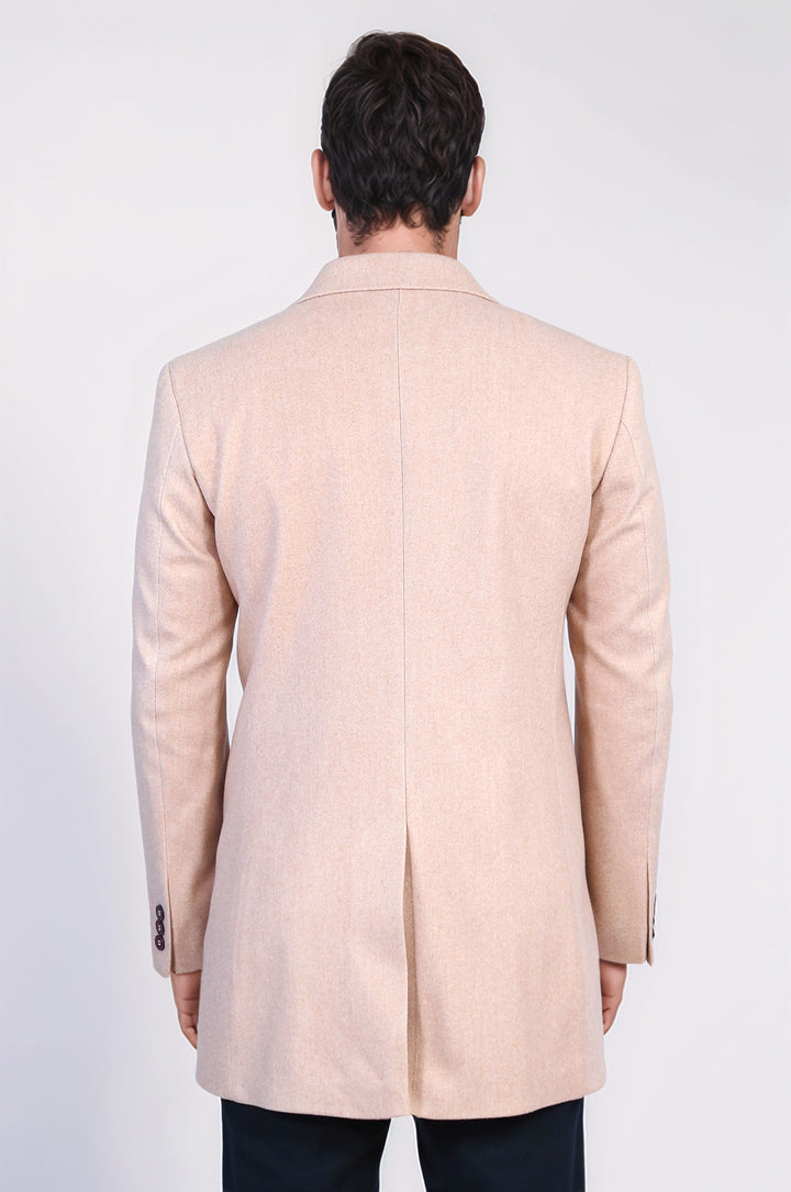 Açık Pembe Geniş Yaka Yün Erkek Kaban - Wessi