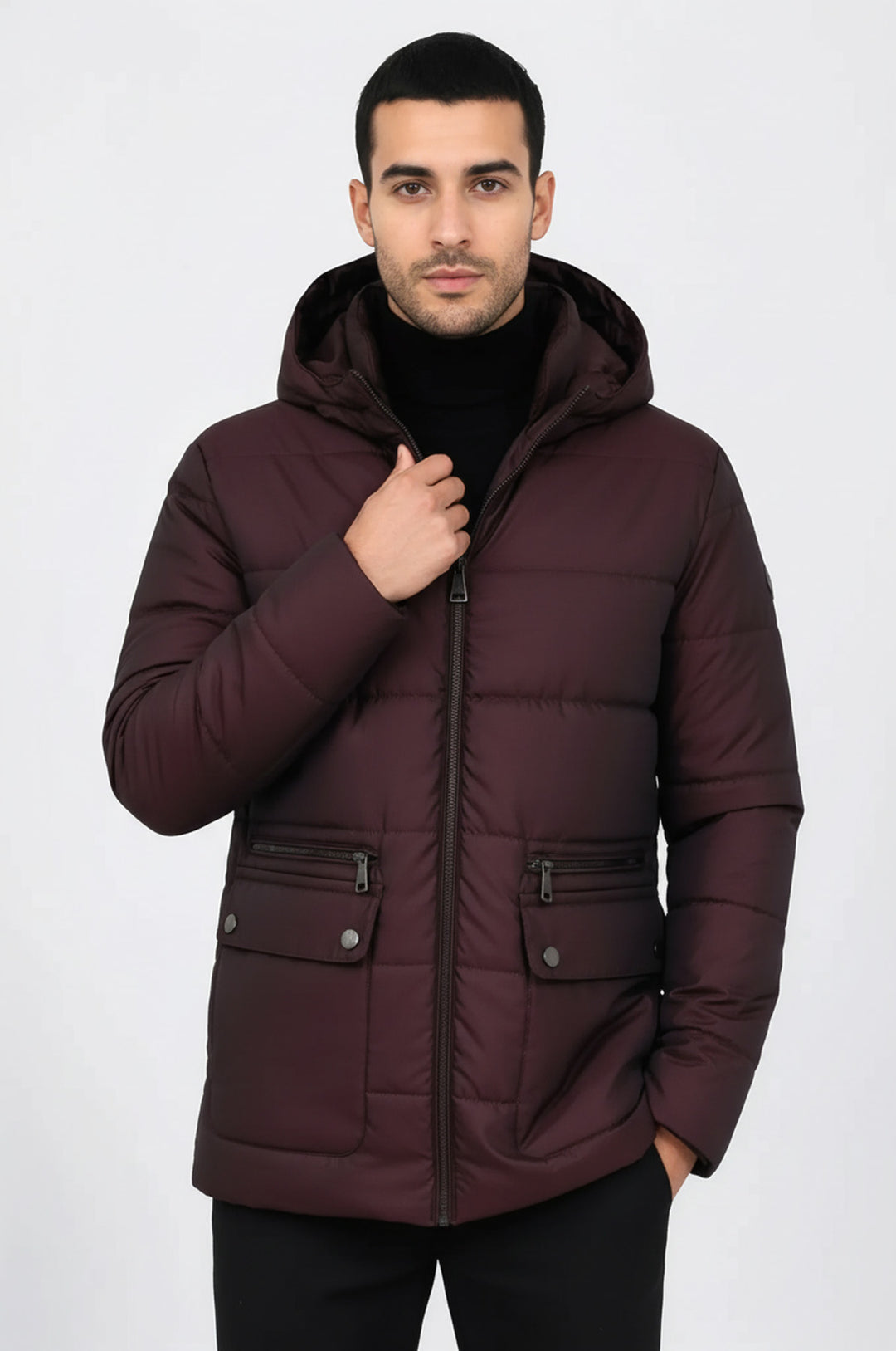 Slim Fit Kapüşonlu Bordo Erkek Şişme Mont - Wessi