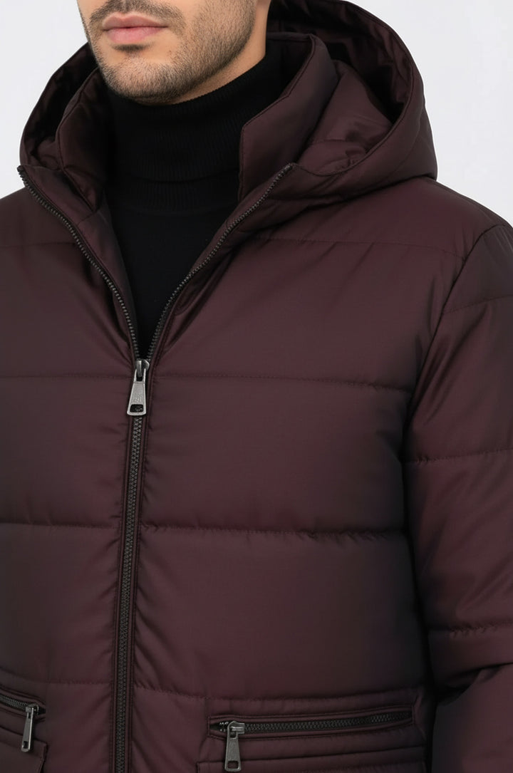 Slim Fit Kapüşonlu Bordo Erkek Şişme Mont - Wessi