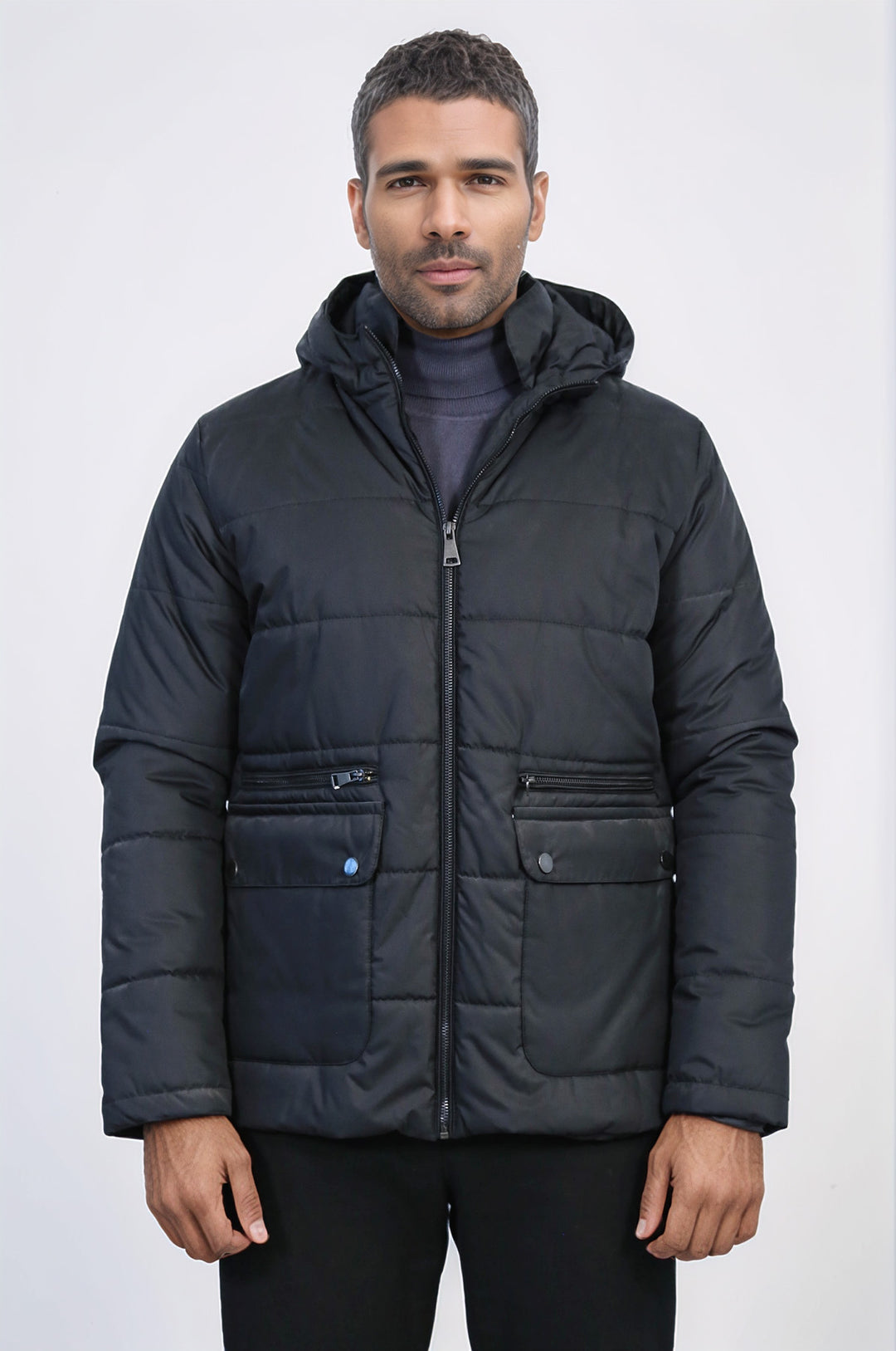 Slim Fit Kapüşonlu Siyah Erkek Şişme Mont - Wessi