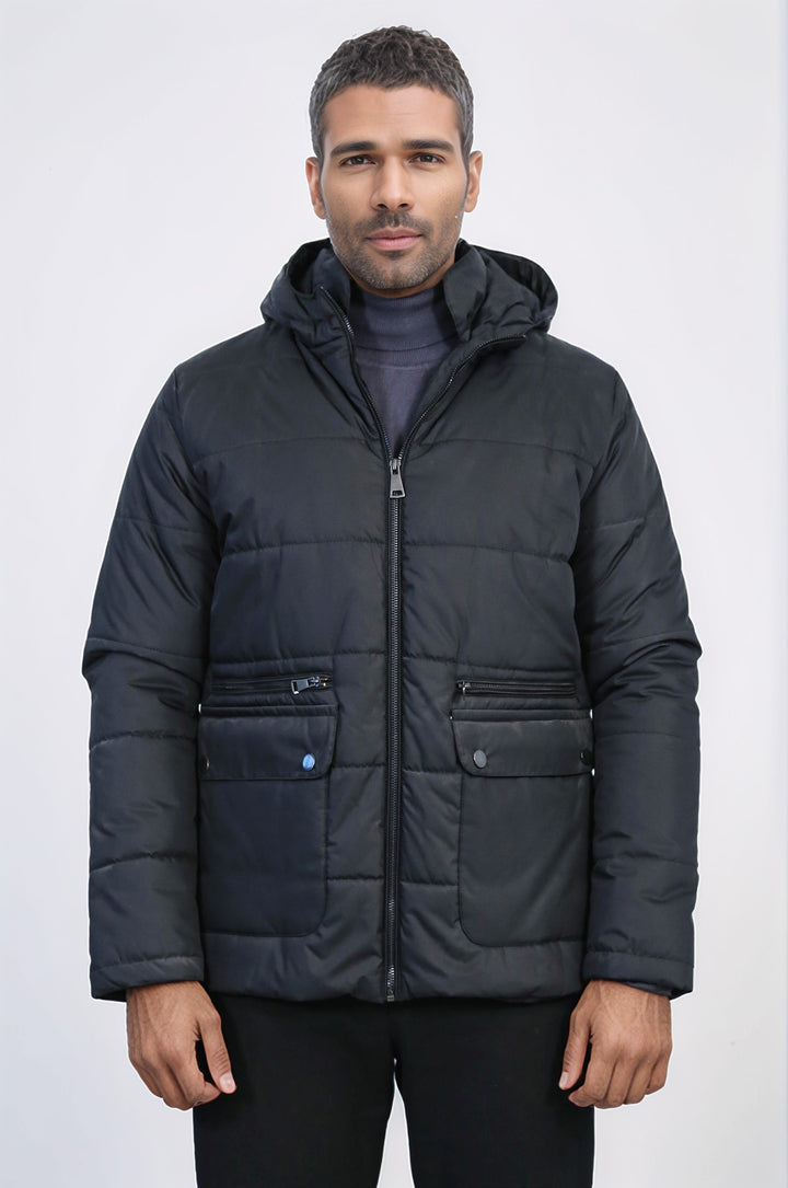 Slim Fit Kapüşonlu Siyah Erkek Şişme Mont - Wessi