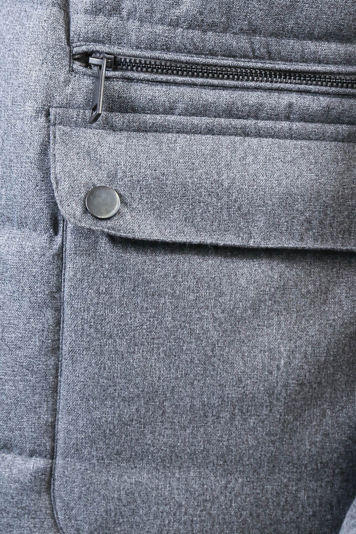 Slim Fit Kapüşonlu Gri Erkek Şişme Mont - Wessi