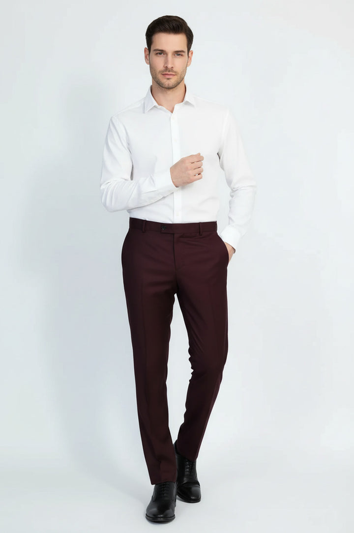 Desensiz Bordo Erkek Kumaş Pantolon - Wessi