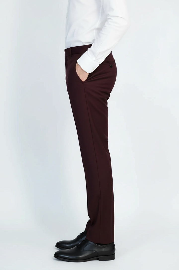 Desensiz Bordo Erkek Kumaş Pantolon - Wessi