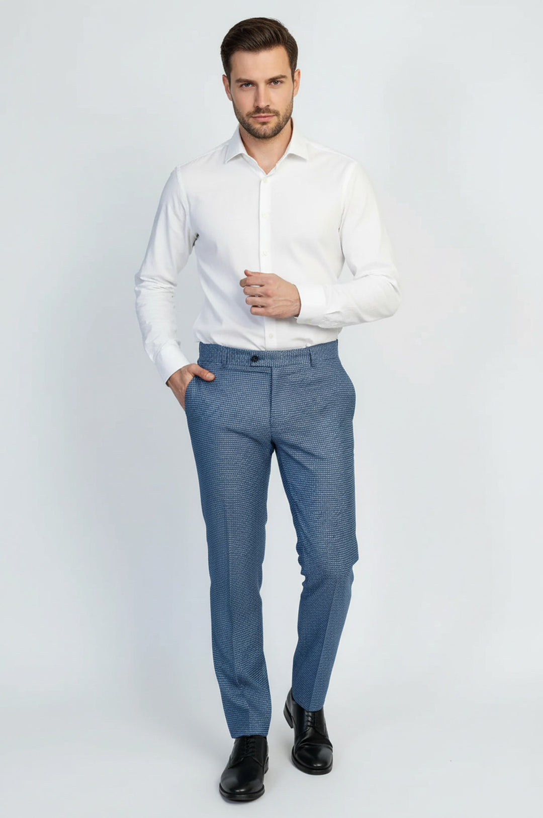 Kazayağı Desenli İndigo Mavi Erkek Pantolon - Wessi