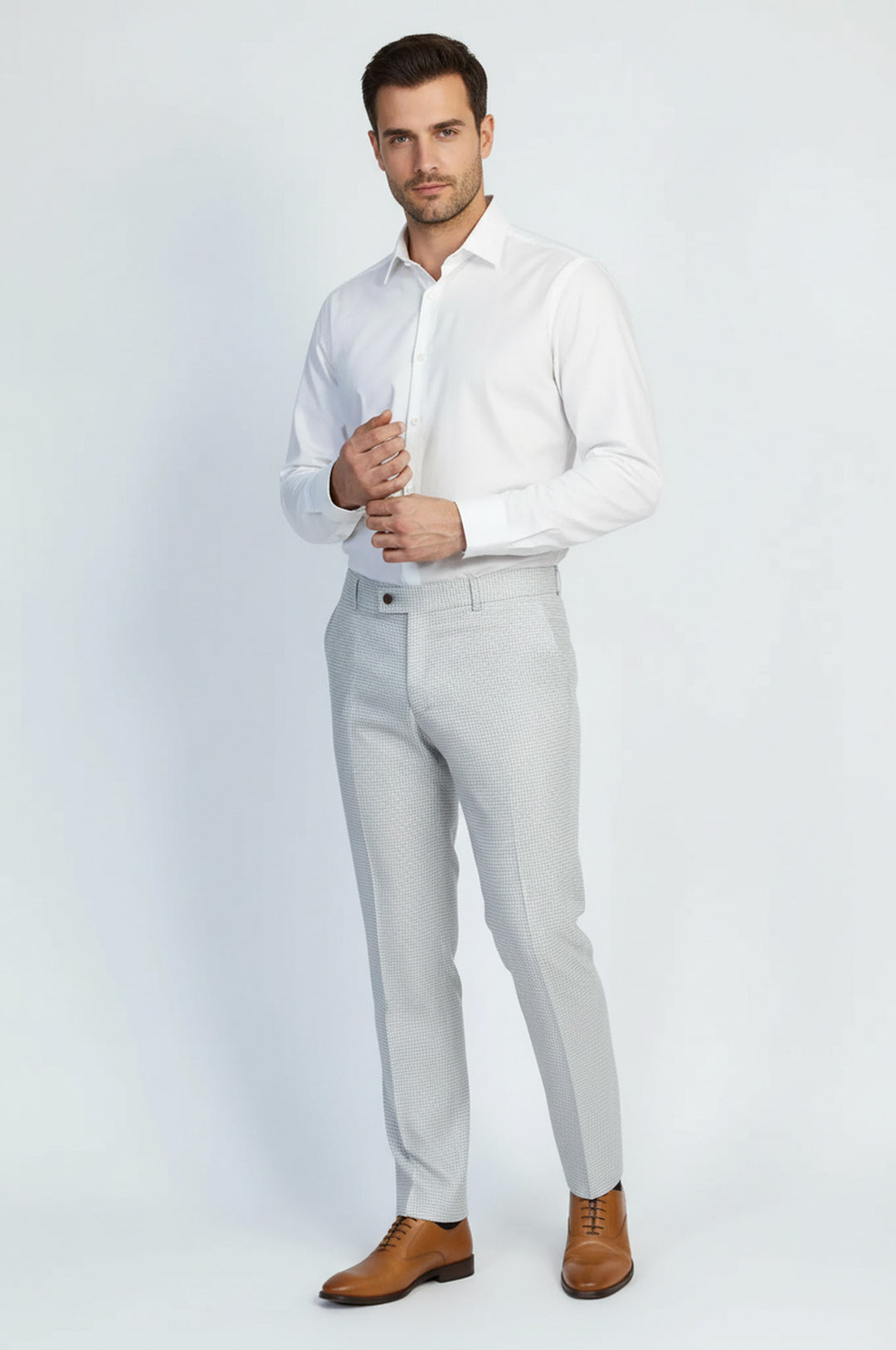 Kazayağı Desenli Açık Gri Erkek Pantolon - Wessi