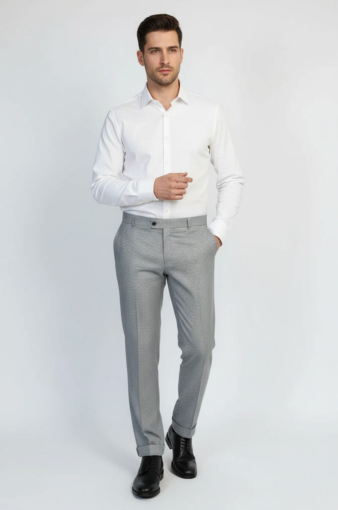 Kazayağı Desenli Gri Erkek Pantolon - Wessi