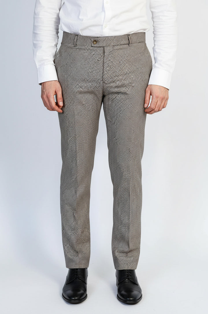 Kazayağı Desenli Açık Kahverengi Erkek Pantolon - Wessi