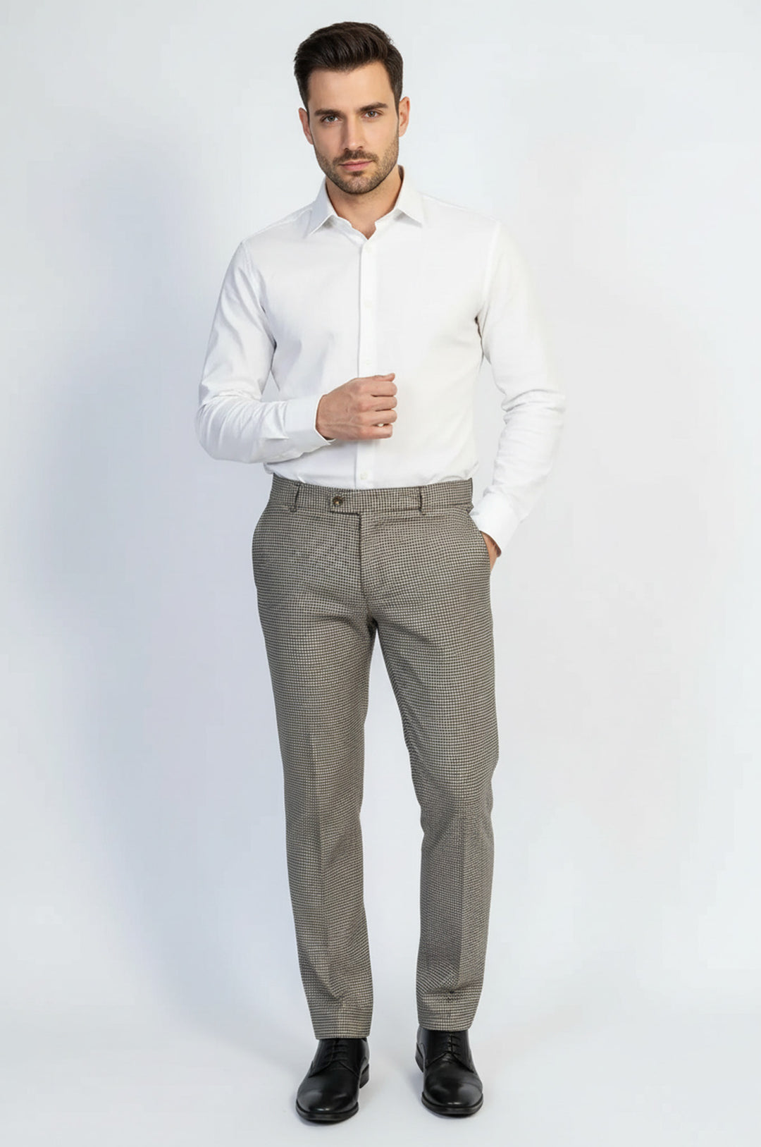 Kazayağı Desenli Açık Kahverengi Erkek Pantolon - Wessi