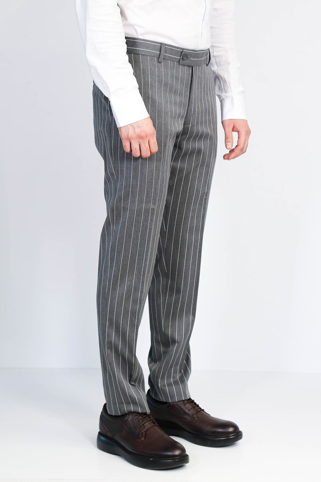 Çizgi Desen Gri Erkek Kumaş Pantolon - Wessi
