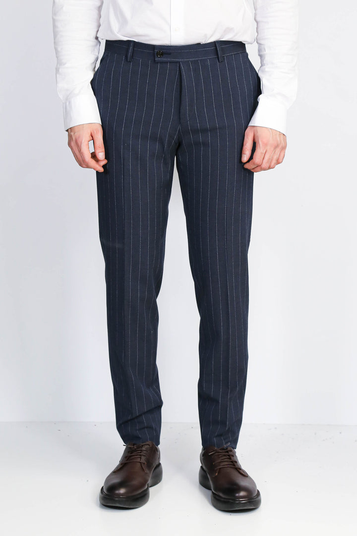 Çizgili Lacivert Erkek Kumaş Pantolon - Wessi