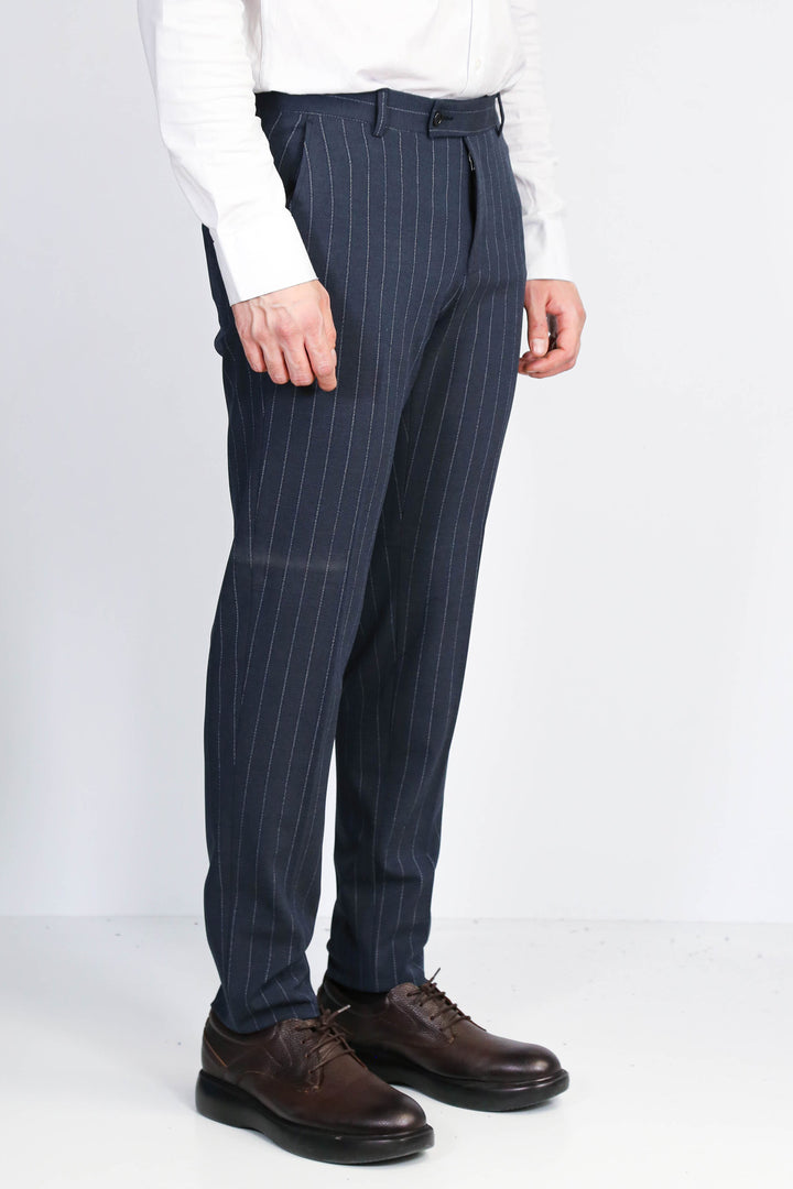 Çizgili Lacivert Erkek Kumaş Pantolon - Wessi