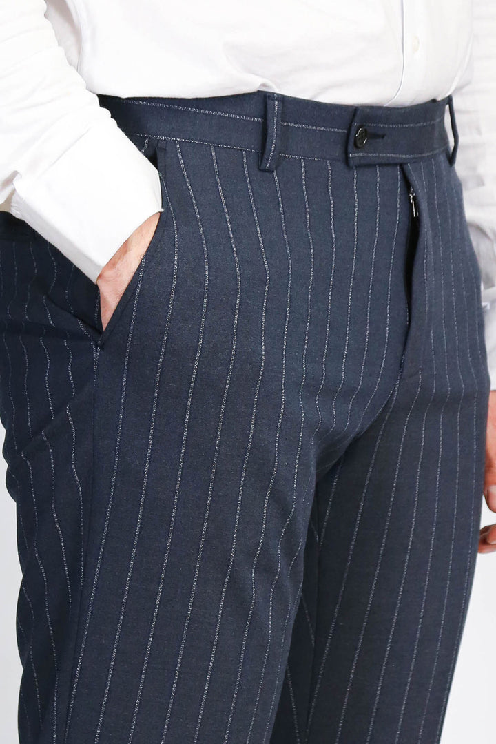 Çizgili Lacivert Erkek Kumaş Pantolon - Wessi