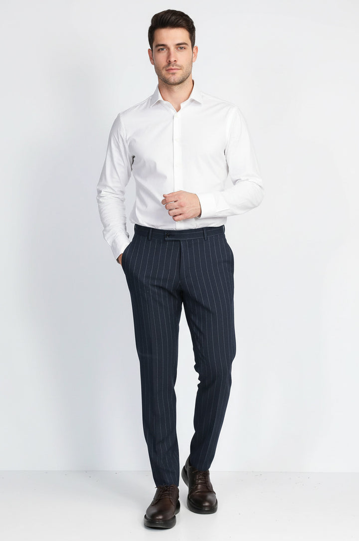 Çizgili Lacivert Erkek Kumaş Pantolon - Wessi