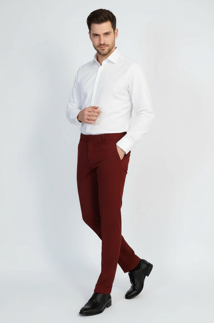 Desensiz Slim Fit Bordo Erkek Pantolon - Wessi