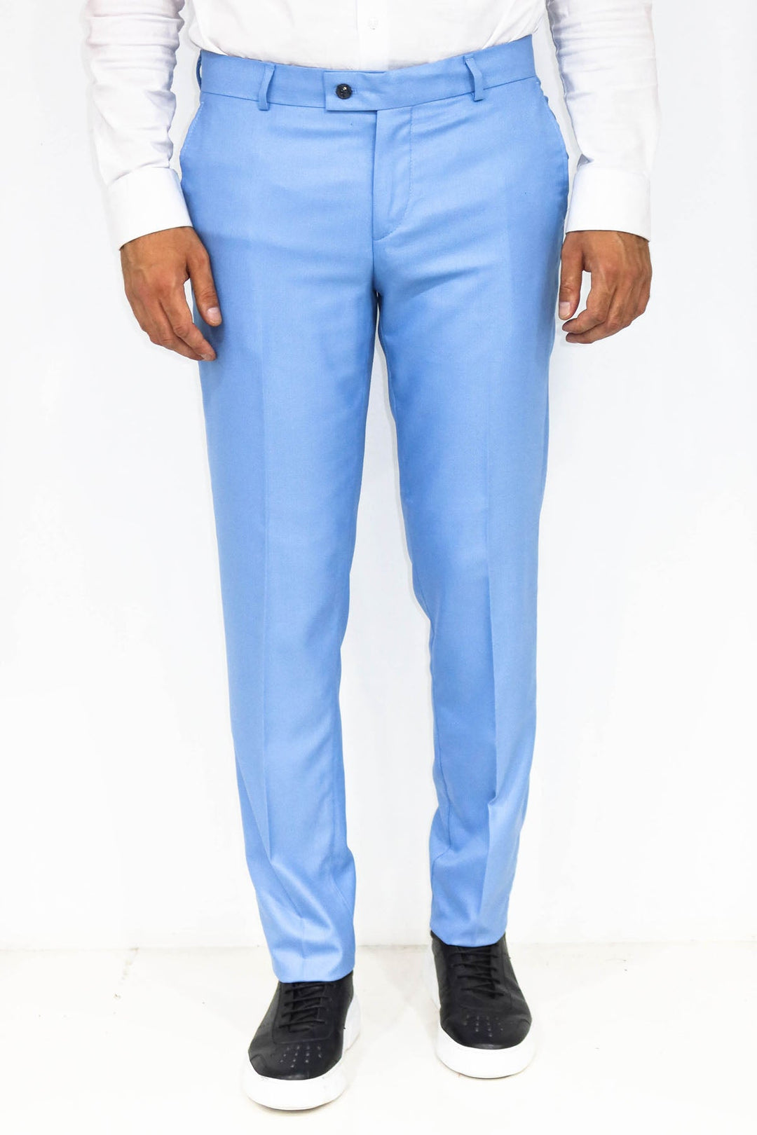 Dar Kesim Kendinden Desenli Açık Mavi Erkek Kumaş Pantolon - Wessi