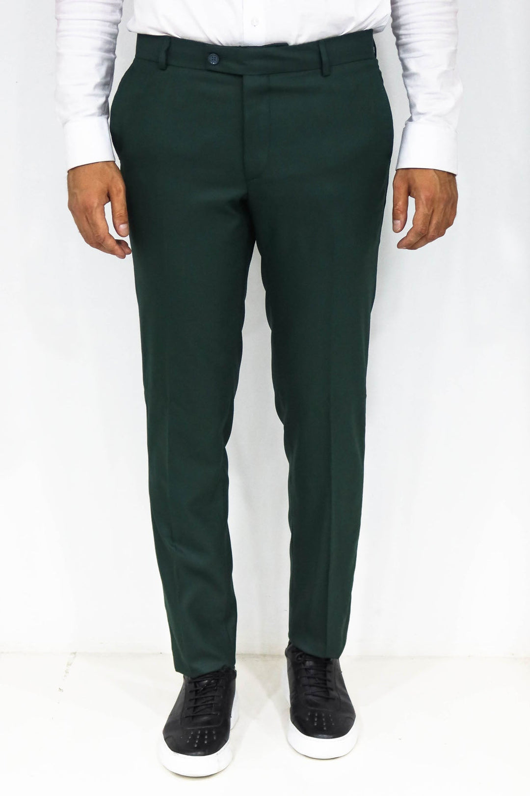 Dar Kesim Kendinden Desenli Koyu Yeşil Erkek Kumaş Pantolon - Wessi