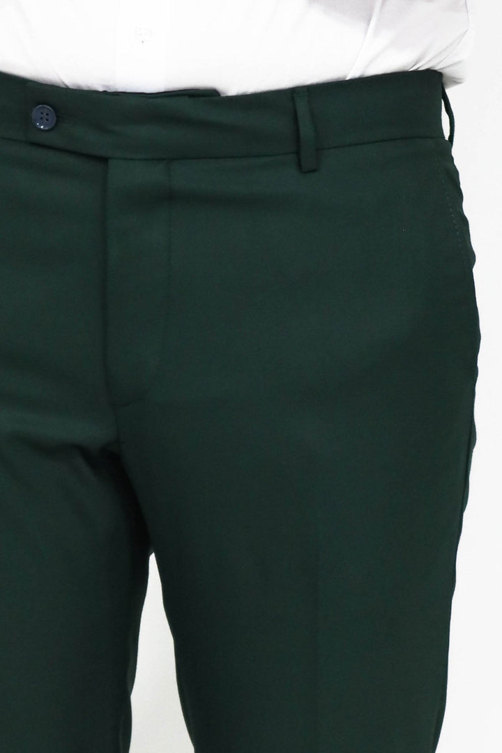 Dar Kesim Kendinden Desenli Koyu Yeşil Erkek Kumaş Pantolon - Wessi