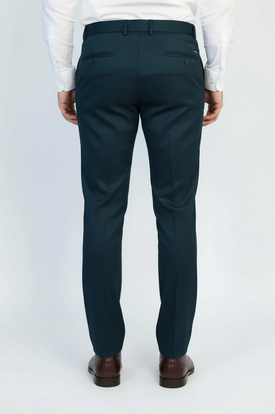 Dar Kesim Kendinden Desenli Petrol Yeşil Erkek Kumaş Pantolon - Wessi