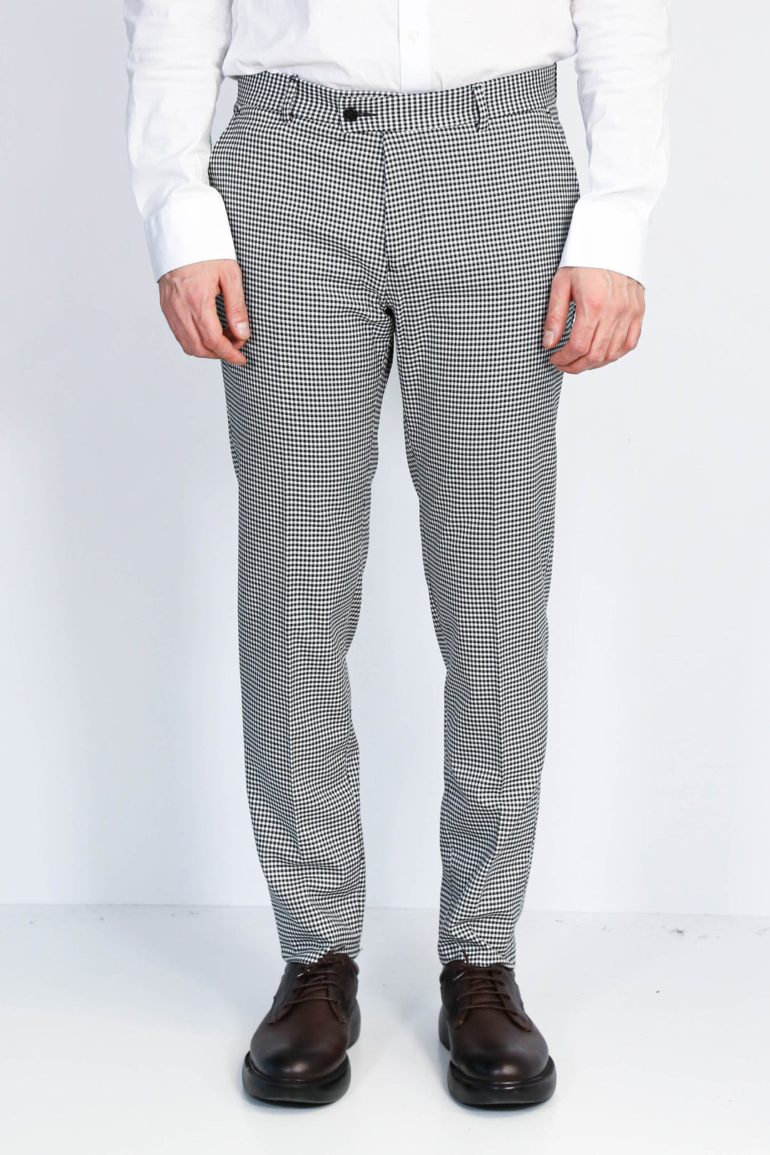 Kaz Ayağı Desenli Slim Fit Gri Erkek Pantolon - Wessi