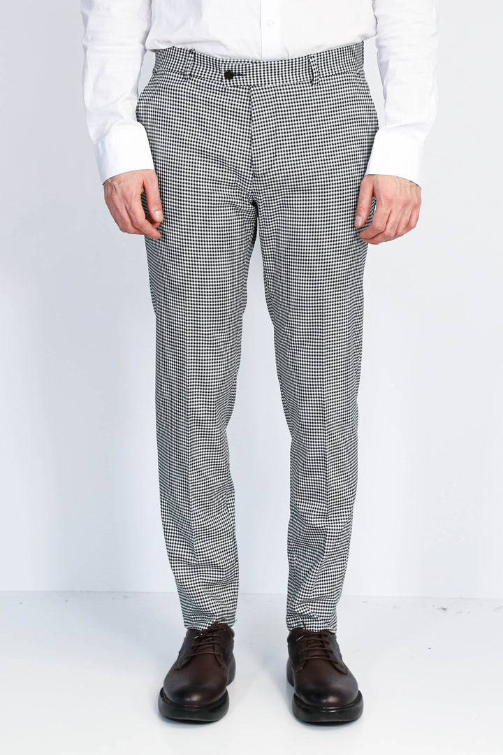 Kaz Ayağı Desenli Slim Fit Gri Erkek Pantolon - Wessi