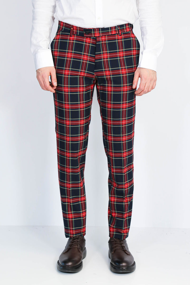 Ekose Desenli Slim Fit Lacivert Erkek Pantolon - Wessi