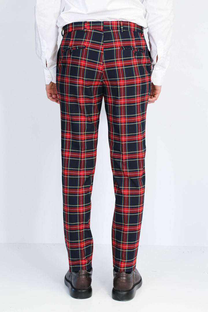 Ekose Desenli Slim Fit Lacivert Erkek Pantolon - Wessi