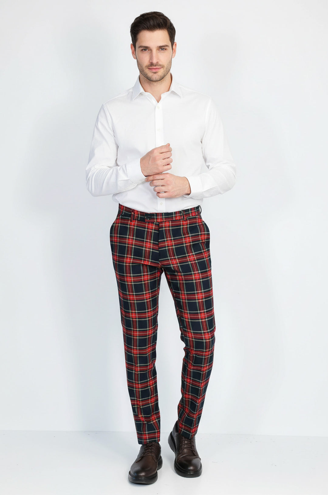 Ekose Desenli Slim Fit Lacivert Erkek Pantolon - Wessi