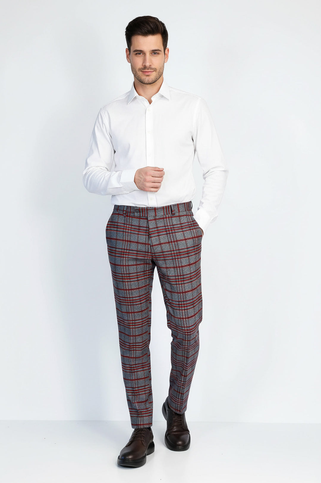 Ekose Desenli Slim Fit Koyu Mavi Erkek Pantolon - Wessi