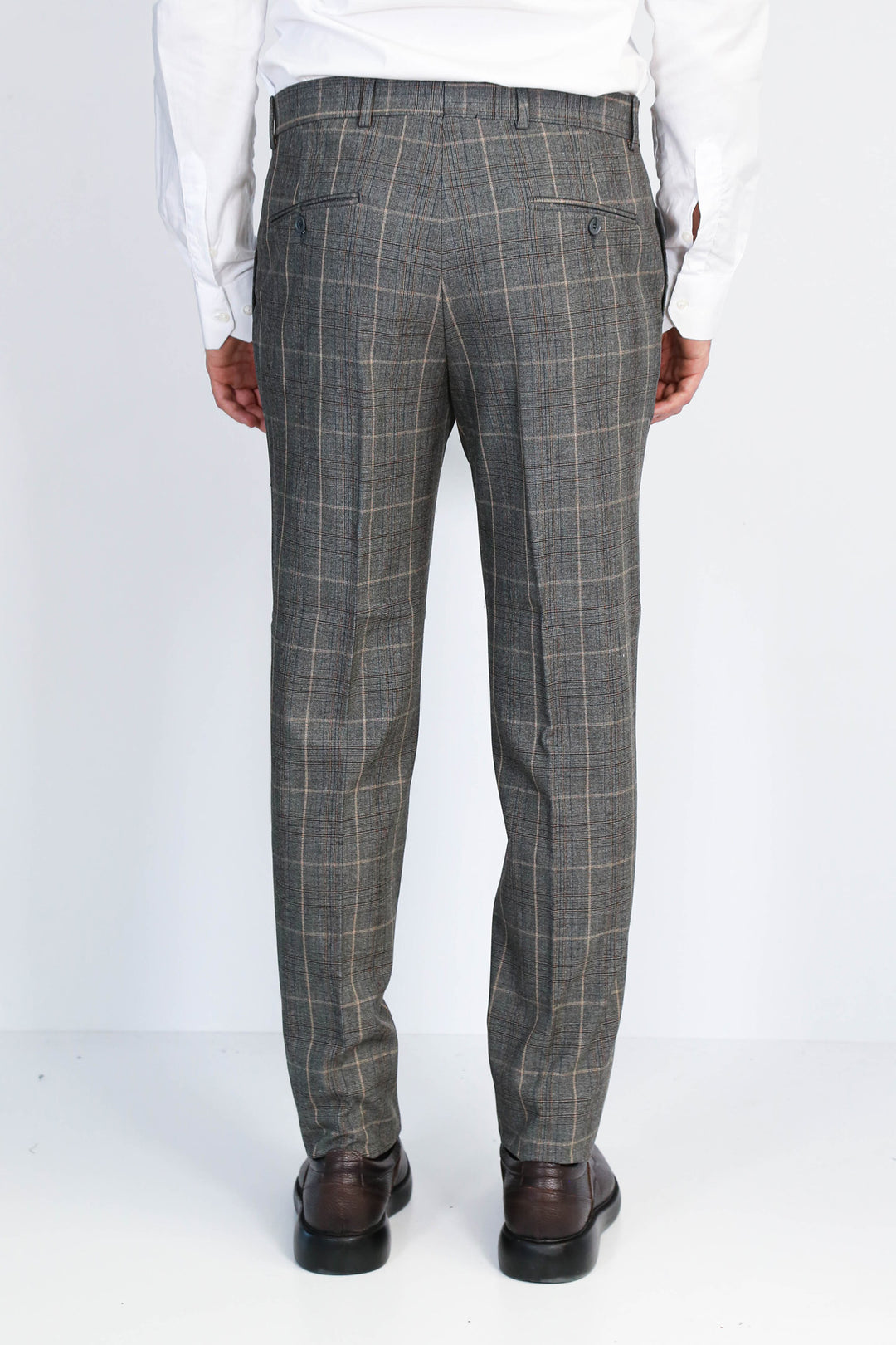 Kare Desenli Slim Fit Füme Erkek Pantolon - Wessi