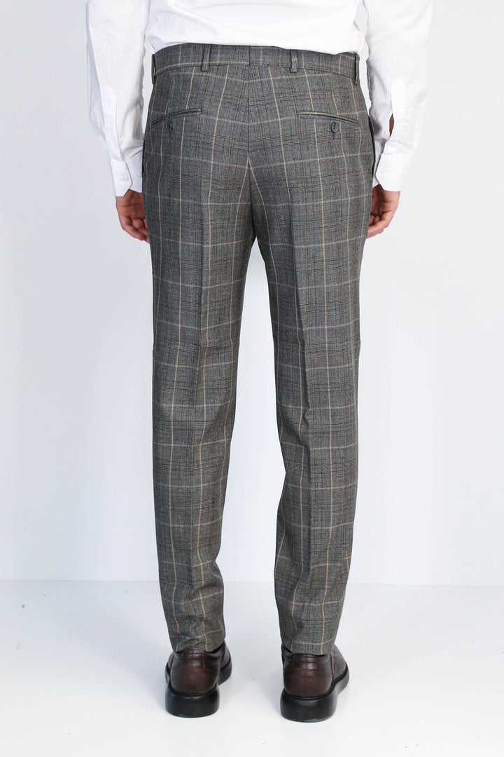 Kare Desenli Slim Fit Füme Erkek Pantolon - Wessi