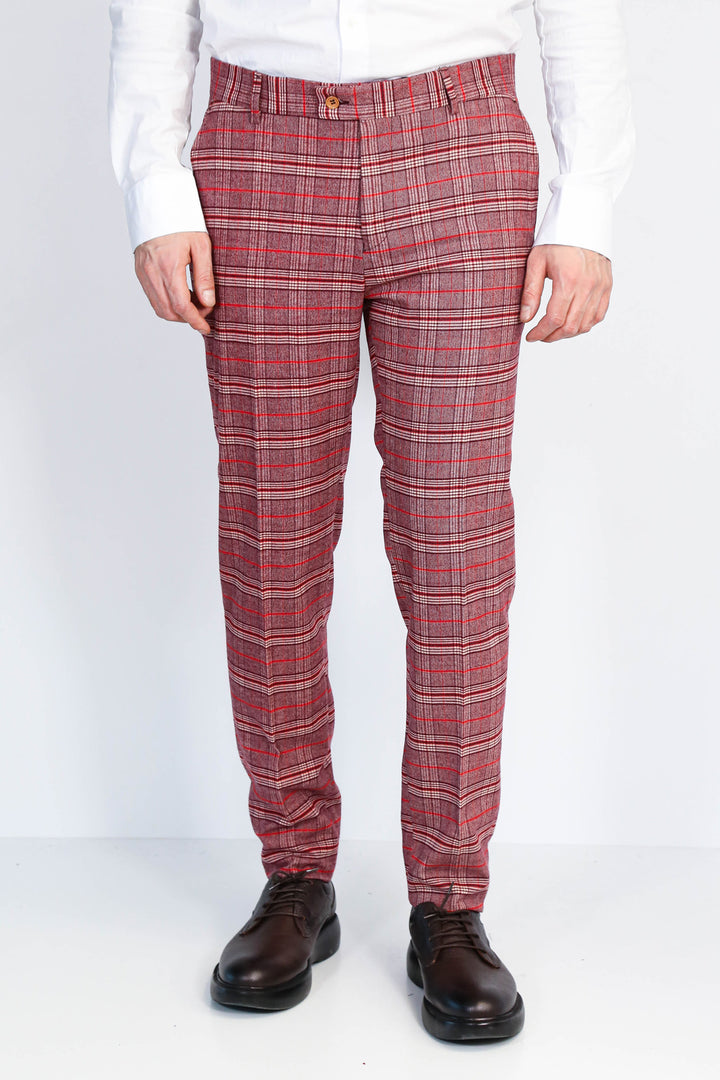 Ekose Desenli Slim Fit Bordo Erkek Pantolon - Wessi