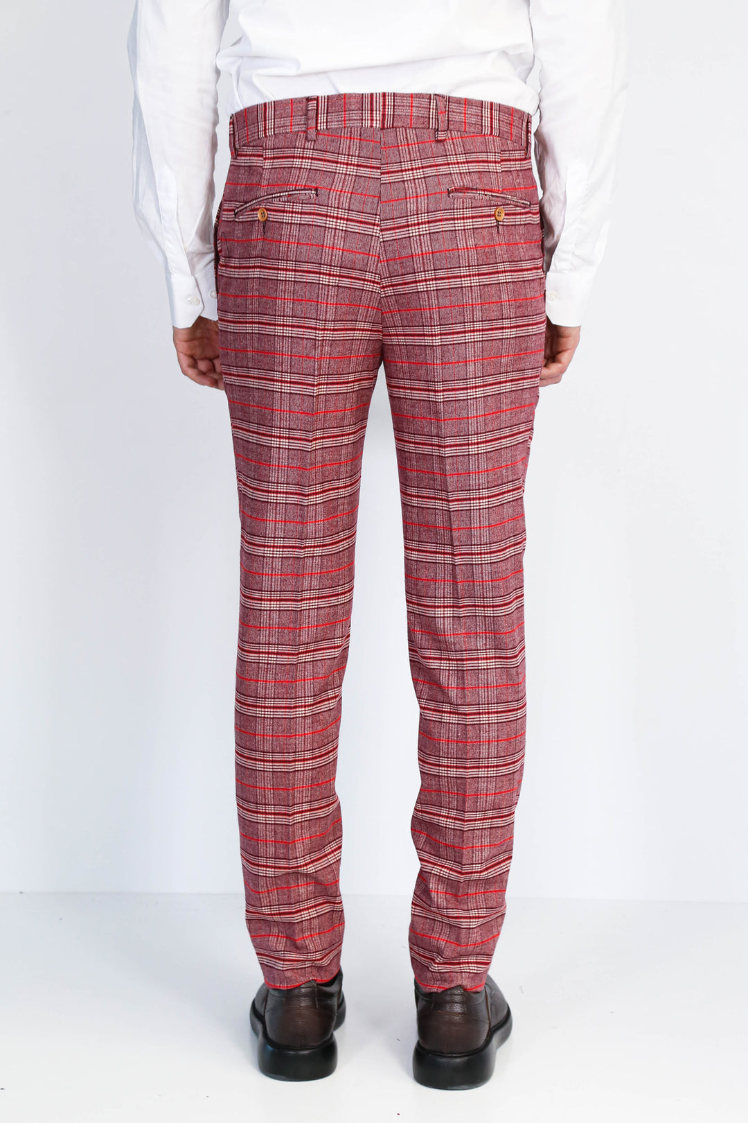 Ekose Desenli Slim Fit Bordo Erkek Pantolon - Wessi