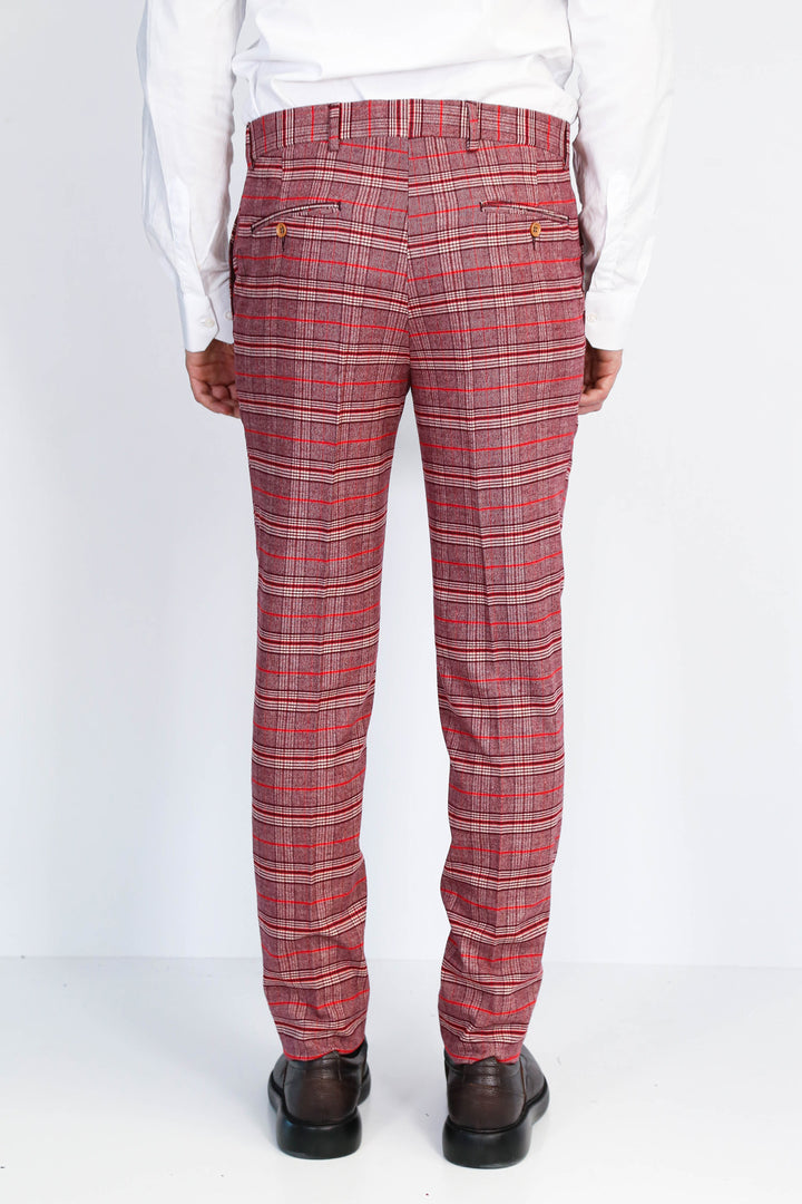 Ekose Desenli Slim Fit Bordo Erkek Pantolon - Wessi