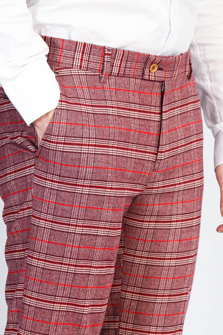 Ekose Desenli Slim Fit Bordo Erkek Pantolon - Wessi