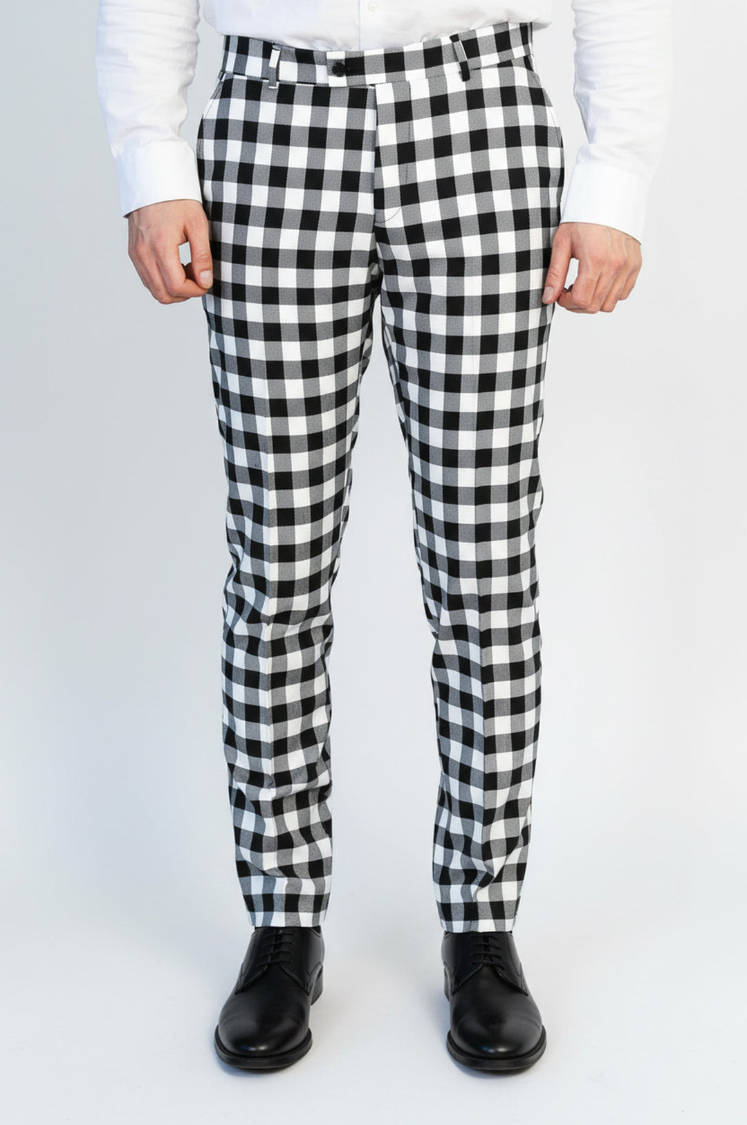 Dar Kesim Ekose Desenli Siyah Erkek Pantolon - Wessi