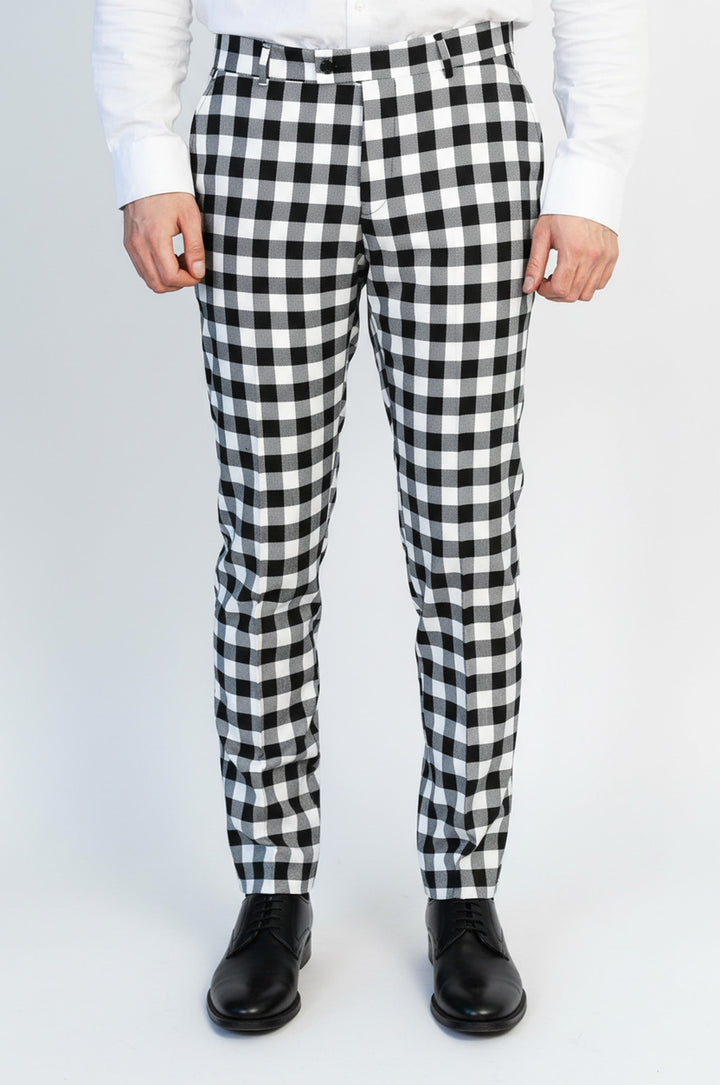 Dar Kesim Ekose Desenli Siyah Erkek Pantolon - Wessi